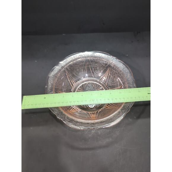 Hazel Atlas Royal Lace Pink Glass Bowl, Depression Glass Fruit Bowl 10", Vintage - Picture 8 of 9